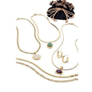 Savvy Cie 18k Gold Necklace Set with Gemstone Accents (10 pieces)